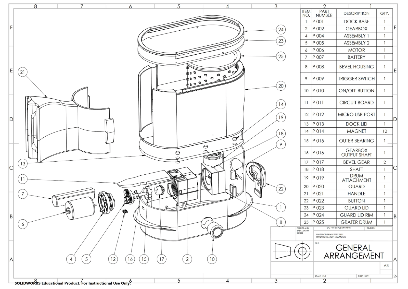 General-arrangement drawing of every part